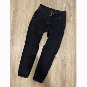 Enjean Black Wash Stretch High-Rise Button Fly Denim Jeans